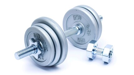 Naklejka premium Barbell Isolated on White Background, Standing Alone as a Symbol of Strength and Fitness, Ready for Use.