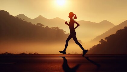 A marathon runner in stride, silhouette, action photography, aesthetics,