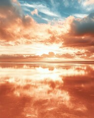 Fototapeta premium A serene sunset reflecting on calm water, creating a peaceful atmosphere.