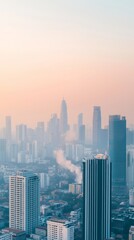Obraz premium Urban sunrise view aerial cityscape of kuala lumpur malaysia capturing morning light and misty skies