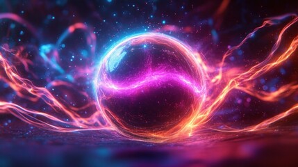 Obraz premium Vibrant Abstract Energy Sphere Glowing with Neon Pink and Blue Light in Cyberpunk Style