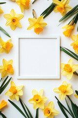 Yellow Daffodils Frame with Blank White Center