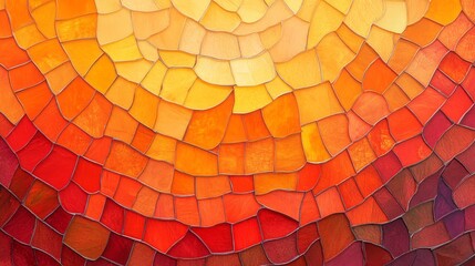 Fototapeta premium Close-up details reveal a stunning mosaic of orange and red tiles interwoven harmoniously. The warm colors evoke the feel of a serene sunset, inviting a sense of tranquility and warmth