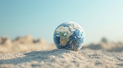 Earth on sandy shore a global perspective coastal environment nature peaceful view environmental awareness