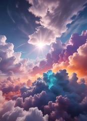 Cloudy sky with vibrant colors and textured surfaces created by diffraction effects, optical effects, colored clouds