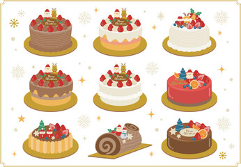 かわいいクリスマスケーキイラストセット