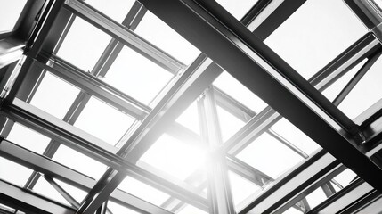 Naklejka premium A monochrome view of a modern glass and steel structure.