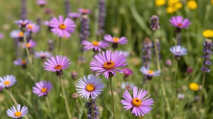 Fototapeta premium Colorful Purple Wildflowers in a Field, purple blooms, purple wildflowers