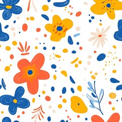 Abstract Floral Pattern with Bold Colors and Shapes
