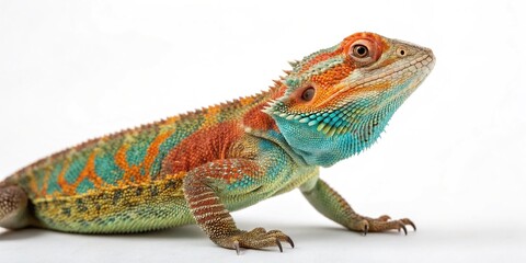 Obraz premium Colorful reptile sits in isolation with vibrant scales and patterns, photo, wildlife, blue, animal, colorful