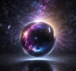 Fototapeta premium Cosmic Crystal Orb with a Swirling Galaxy of Bright and Twinkling Stars, radiant, illuminating
