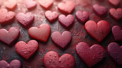 Fototapeta premium Colorful heart shapes create romantic atmosphere, perfect for celebrations. vibrant red and pink hues evoke feelings of love and affection, ideal for Valentine Day