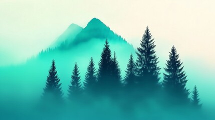 Fototapeta premium Misty Forest with Mountain Peaks in Background