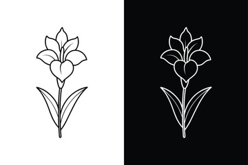 Stylized Gladiolus Flower Design. Timeless Line Drawing Icon