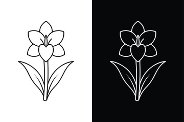 Elegant Gladiolus Flower Line Art. Vector Icons in Black and White