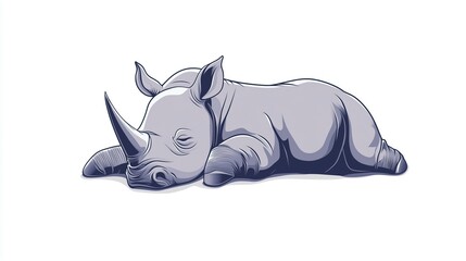 Fototapeta premium Cute sleeping rhinoceros 2D Logo on a white background