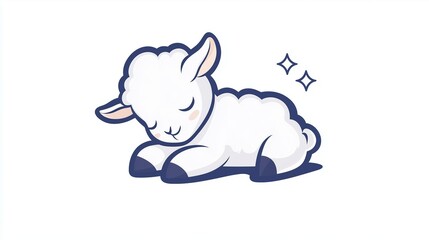 Fototapeta premium Cute sleeping sheep 2D Logo on a white background