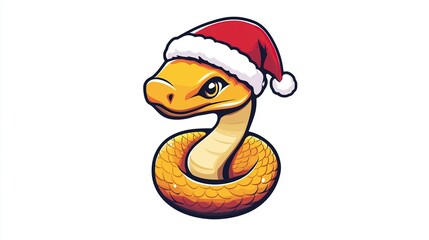 Fototapeta premium Cute snake in a Christmas hat 2D Logo on a white background