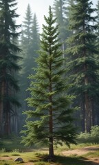 evergreen coniferous tree with needle-like leaves and a pyramidal shape , holiday decor, nature scenery