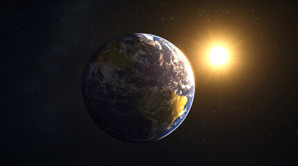 Fototapeta premium Earth axis diagram illustration showing the tilt of the Earth's rotational axis relative to its orbital plane, explaining the cause of seasonal changes and the distribution of sunlight.