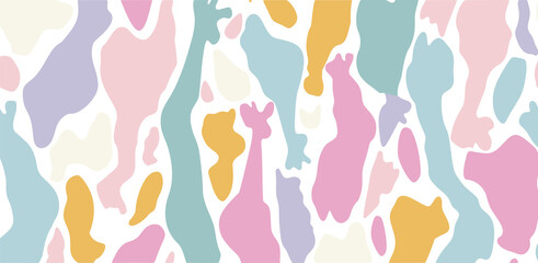 Abstract animal print pattern, a seamless vector design with pastel colors on a white background. The simple shapes and flat design style feature organic forms with soft edges