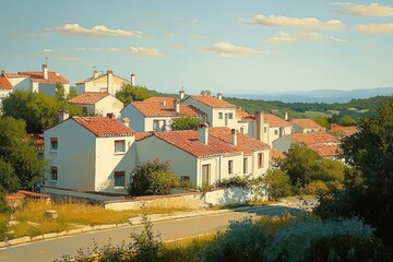 Obraz premium Charming Village Scene with White Houses and Red Roofs in Istria Croatia