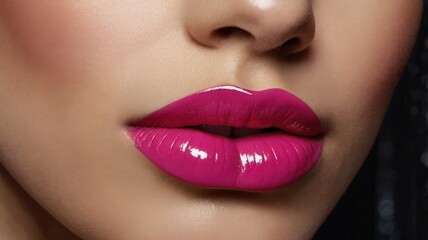 Naklejka premium Glossy Pink Lips - Close-Up Beauty Shot