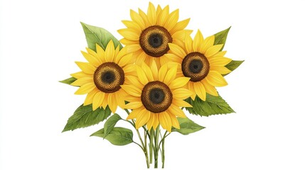 Obraz premium Vibrant Sunflower Bouquet Illustration | Botanical illustrations