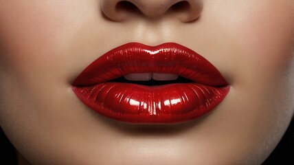 Fototapeta premium Glossy Red Lips - Close-Up Glamour Shot