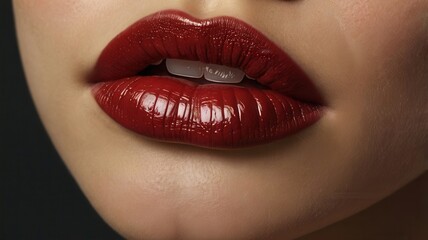 Fototapeta premium Glossy Red Lips - Close-Up Glamour Shot