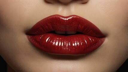 Obraz premium Glossy Red Lips - Close-Up Glamour Shot