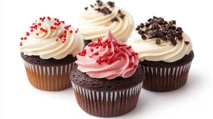 Delicious Chocolate Cupcakes with Swirled Frosting and Colorful Sprinkles: A Delightful Bakery Treat