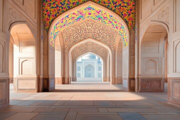 Obraz premium Majestic Indian Mosque with Intricate Tiles and Soft Natural Light