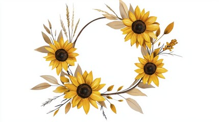 Obraz premium Watercolor Sunflower Autumn Wreath | Watercolor illustrations