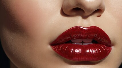 Obraz premium Glossy Red Lips - Close-Up Glamour Shot