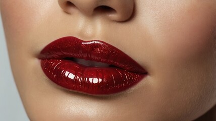 Fototapeta premium Glossy Red Lips - Close-Up Glamour Shot