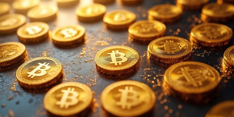 Bitcoin Coins Stacked as Currency Concept for Financial Success and Market Exchange