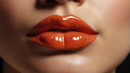 Obraz premium Glossy Orange Lips - Vibrant Close-Up Beauty Shot