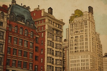 Fototapeta premium Detailed Cityscape Architectural Drawing in Soft Spotlight