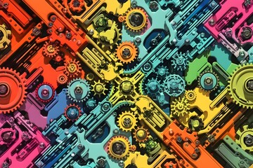 Abstract Colorful Wheel with Vibrant Accessories Set Design.