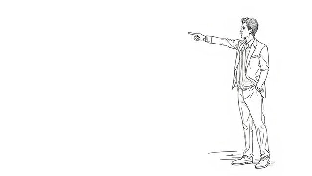 sketch of a business man pointing line art style