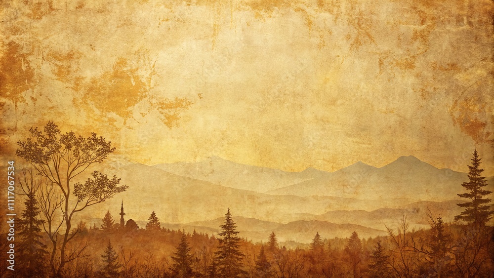 Poster A mountain range with a tree in the foreground