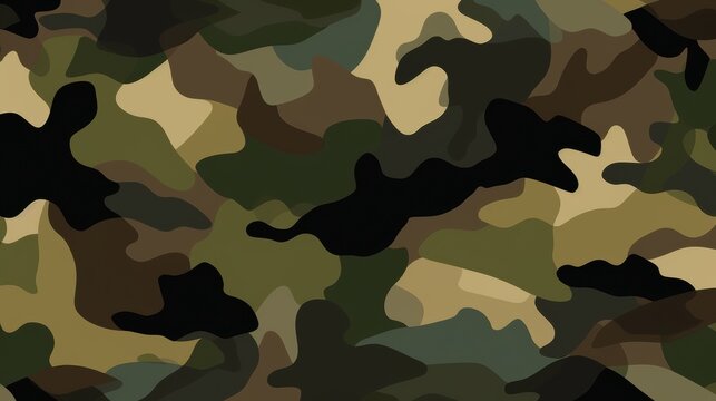 Military camouflage background with classic green, brown, and black tones in a seamless pattern suitable for print and digital use