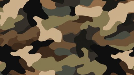 Fototapeta premium Military camouflage background with classic green, brown, and black tones in a seamless pattern suitable for print and digital use