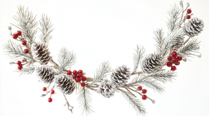 Frosted Pine Cone and Berry Christmas Garland Festive Winter Decoration for Holiday Season