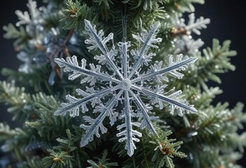 intricate snowflake shapes on a frosty Christmas tree, frosty, intricate, Christmas