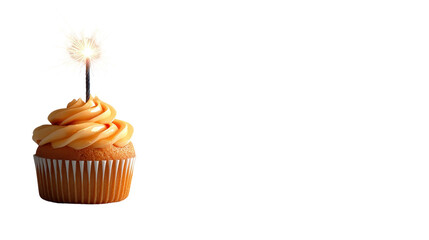 Delicious cupcake with sparkler candle. transparent background