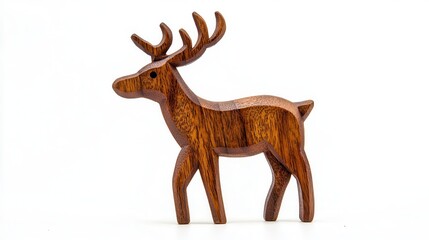 Obraz premium Handcrafted Wooden Reindeer Figurine: A Rustic Christmas Decoration