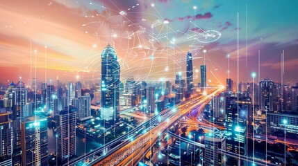 Futuristic cityscape with a mix of old and new where advanced technology coexists with traditional structures