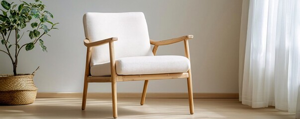 Cozy modern armchair in minimalist living room comfortable design natural lighting calm atmosphere interior view